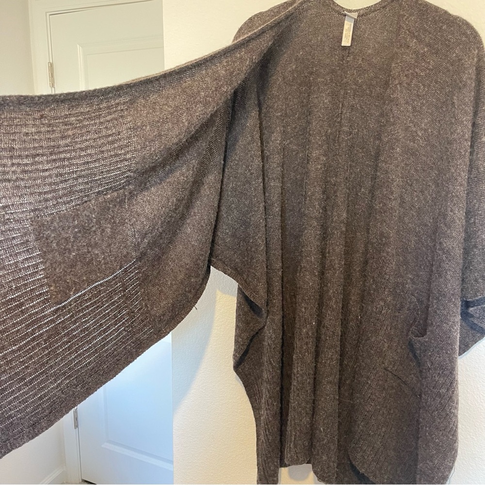 Chicos Wool Blend Poncho Sweater One Size Chocolate Brown Cozy Warm Lagenlook - Picture 11 of 13